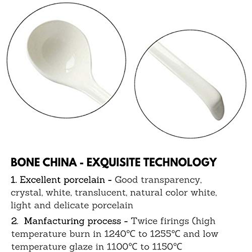 LeBlue 1-Pack Asian Chinese Reusable Dishwasher Microwave Safe 10.6" Big Henry Serving Soup Spoons Ladle, White Bone China Porcelain Ceramics