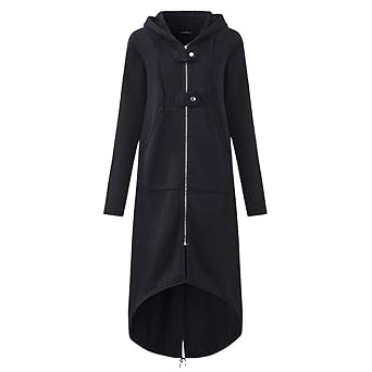 TUDUZ Damen Winter Mantel Warm Reißverschluss Öffnen Hoodies Einfarbig Beiläufig Lange Ärmel Sweatshirt Lange Mantel Tops Out