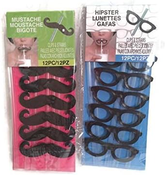 JFullerton Clear Vintage Style Mustache Straws and Hipster Lunettes Gafas Clip and Straws