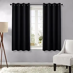 NICETOWN Black Out Window Curtain Panels - (Black Color) 52 inches x 63 inches, Set of 2, Noise Reducing Thermal Insulated Grommet Blackout Drapes