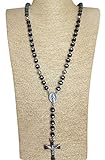 J shine Men Rosary Necklace Stainless Steel Crucifix Pendant & Vintage Chain 8mm Black Bead Gn543s