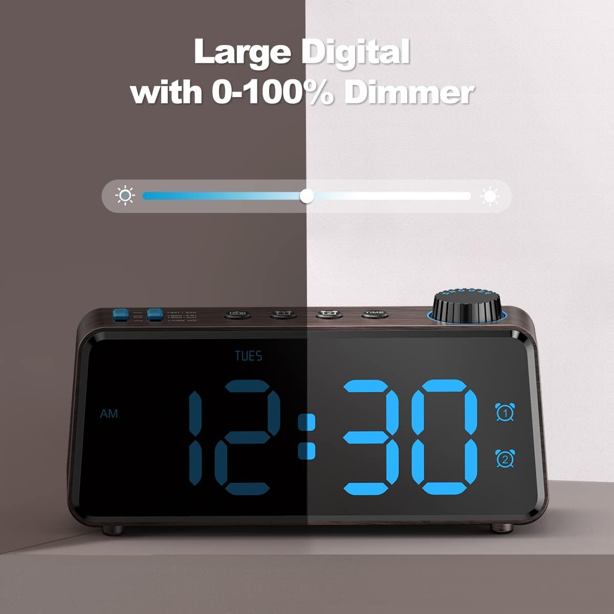 ANJANK Digitaler Radiowecker - 0-100% Dimmbares,Doppelwecker mit Wochentags/Wochenend, USB-Ladegerät,Einfache Einstellung,Netzbetrieb mit Batterie-Backup,Großes Display,Sehr Gut Lesbar Im Ganzen Raum 4