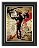 Harley Quinn art print, splatter art, superhero decor,cool pop art, vintage dictionary art print