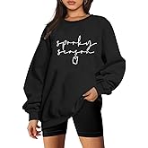 ECYJIO Halloween Spooky Season Sweatshirts Women Ghost Graphic Long Sleeve Shirt Halloween Oversized Pullover Tops
