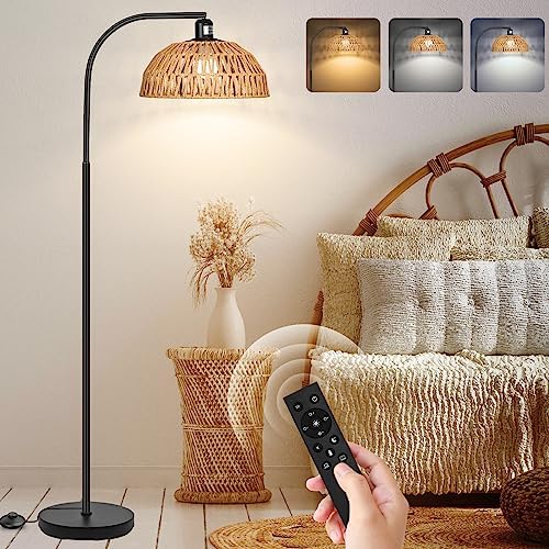 Rattan Floor Lamp Modern Black Standing Floor Lamps with Remote