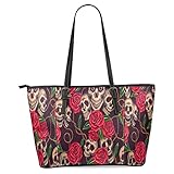 InterestPrint Skull and Flowers Women's Leather Tote Shoulder Bags Handbags