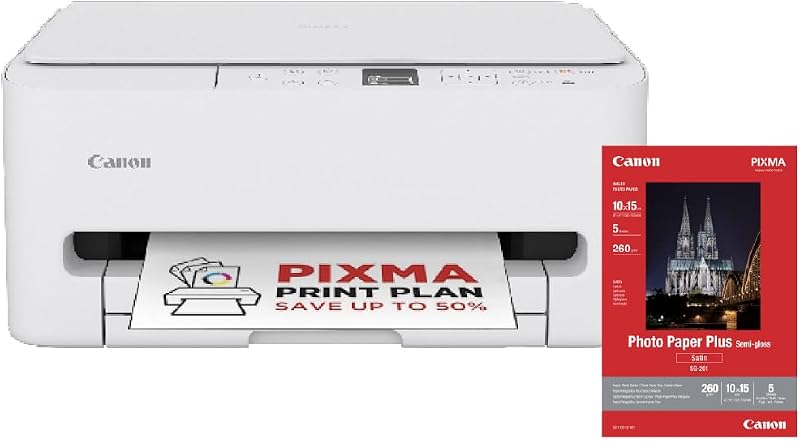 PIXMA TS6550i – Imprimante Jet d’Encre Multifonction Wi-FI – Impression Rapide Recto Verso – Format A4 et 10x15 cm PIXMA Print Plan - Inclus Papier Photo A4 SG-201, 5 Feuilles