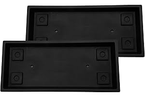 The HC Companies Venetian Rectangular Plant Tray - Lightweight Plastic Plant Saucer - Plant Drip Trays for Drainage - UV Resistant Pot Saucer for Indoor & Outdoor Use (23.5" Black, Pack of 2)