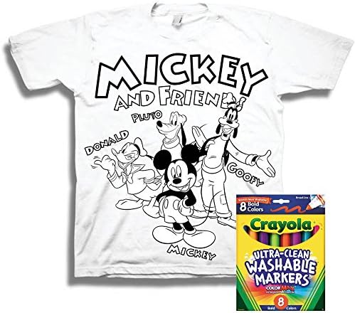 Mickey Mouse Boys Color Me T-Shirt and Crayola Washable Markers (Large (10/12)) …