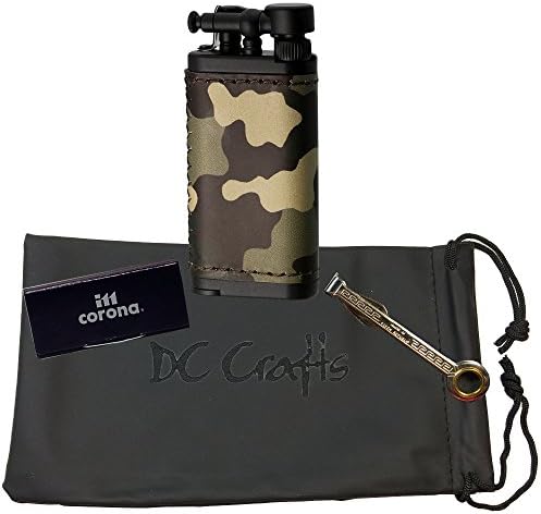 IM Corona Old Boy Camouflage Leather Pipe Lighter - Includes DC Crafts Pipe Bag, Czech Pipe Tool, &amp; 5 Pack of Flints