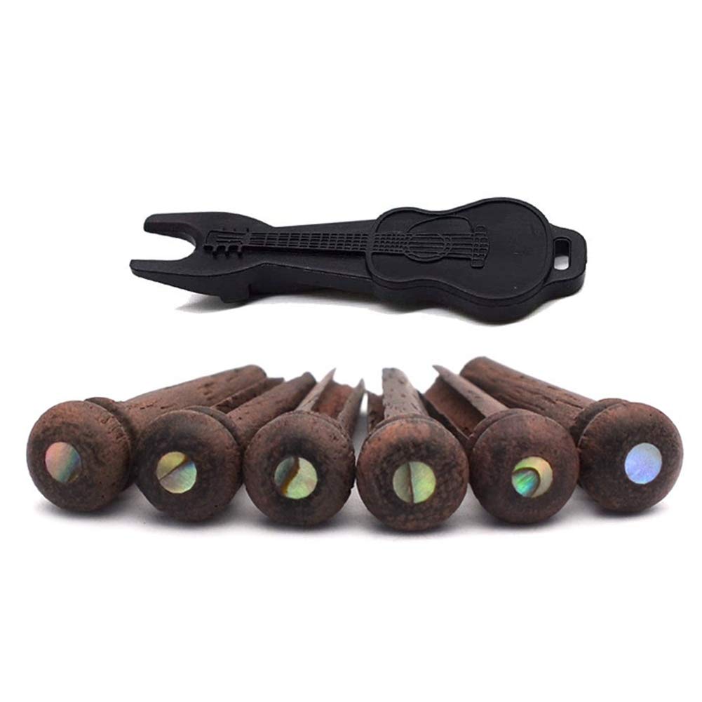 Alnicov Guitar Bridge Pins 6 Piece Rosewood Acoustic Guitar String Pegs Slotted Wooden Endpin with Bridge Pins puller