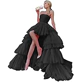 Sevintage High Low Tulle Prom Dress for Women Long Strapless Layered Formal Party Dresses with Train