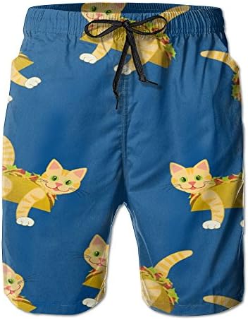 Tailing Tacos Cat Blue Pattern Men's Summer Swimming Shorts Casual Beach Board Shorts
