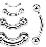 1pc 316L Steel Internally Threaded Bent Curved Barbell Bridge, PA, Eyebrow Ring (Gauge 14g - Length 8mm - Ball Size 4mm)