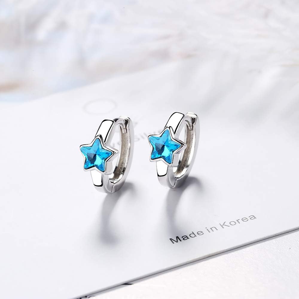 Cute Blue Crystal Star Circle Small Hoops Earrings for Women Jewelry Kids Girls Gifts oorbellen Gift, Blue,Silver - Image 3