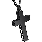 XIUDA Cremation Cross Necklace for Ashes Cross Urns Jewelry Locket Pendant Ashes Holder Stainless Steel Memorial Cremation Jewelry for Men Women
