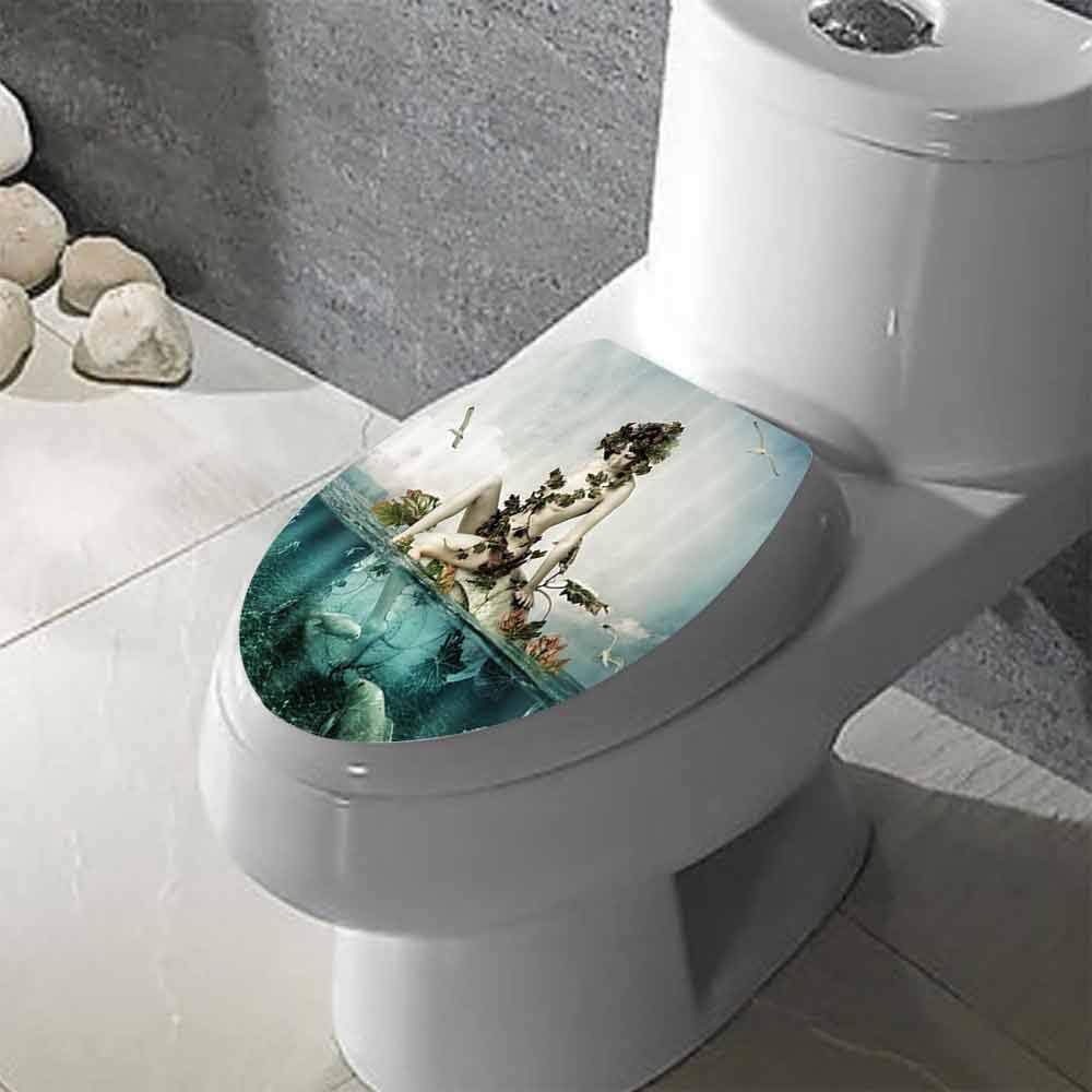 Thinkingpower Mermaid Decor Toilet Seat Tattoo Cover Sleeping Mermaid Design With Hand Drawn Effect Vinyl Bathroom Decor W12xl14 Inch Toilet Lid Decals