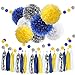 30pcs Tissue Pom Poms Yellow Blue Color Party Supplies,Navy Yellow White Silver Birthday Party Decorations Paper Tassel Garland for Bridal Shower Wedding School Ceremony Graduation Theme Party Supplie