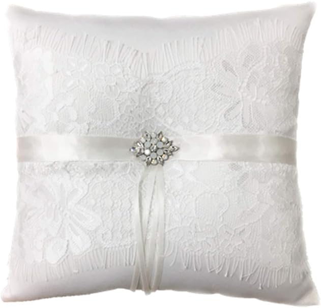 Toshine Wedding Ring Bearer Pillow French Eyelash Lace Decoration