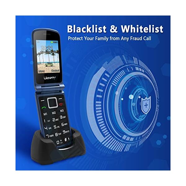 Uleway-Flip-Phone-Sim-Free-Unlocked-GSM-Big-Button-Mobile-Phone-Pay-As-You-Go-Basic-Cell-Phones-with-Dual-Display-Easy-to-Use-for-Seniors-and-Kids-2GBlue uleway Big Button Mobile Phone for Elderly, Sim Free Unlocked Senior Flip Phone, Easy to Use Basic Phones with 2.4" +1.8" IPS Screen, SOS Button, Charging Dock, 1000mAh Battery (Blue)