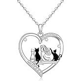 Nedeeo Black Cat Necklace for Women Sterling Silver Cat Necklaces Heart Jewelry Charm Elegant Pendant Gifts Adjustable