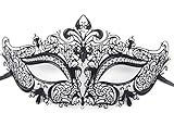 Signstek Glossy Metal Filigree Phantom Half Eye Mask for Venetian Masquerade (Black/Clear Stones)