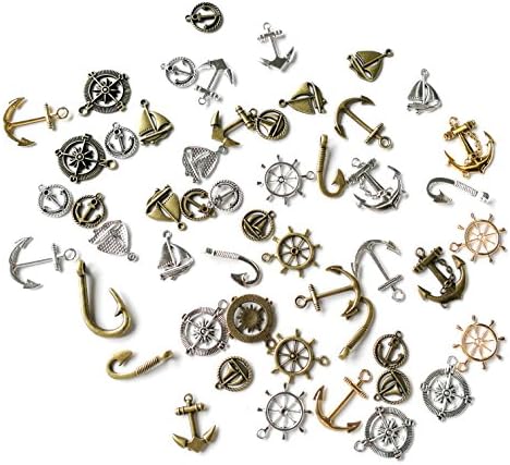 Samje 100 Grams Nautical Anchor Rudder Helm Compass Punk Steampunk Charm Pendant Connector for Sailor Navy DIY Ornaments Jewellery Making (Anchor Style)