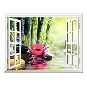 Removable Wall Sticker/Wall Mural - Massage in Nature - Lily, Stones, Bamboo - Zen Concept | Creative Window View Home Decor/Wall Decor - 24"x32"