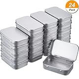 Shappy Silver Metal Rectangular Empty Hinged Tins Box Containers Basic Necessities Tins Mini Portable Box Small Storage Kit Tin Holders Box Set, Home Organizer, 3.75 by 2.45 by 0.8 inch (24 Pack)
