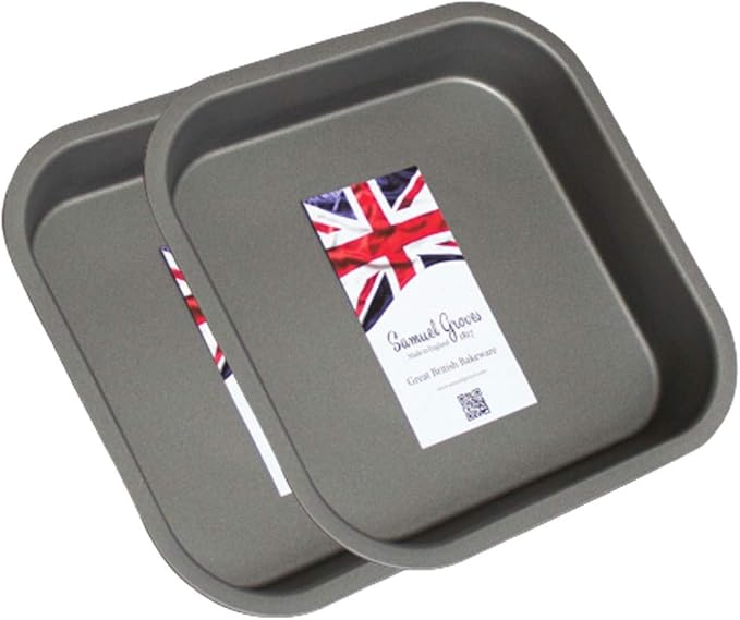 2X 8" (20cm) Non Stick Square Sandwich Birthday Brownie Cake Tin, Made