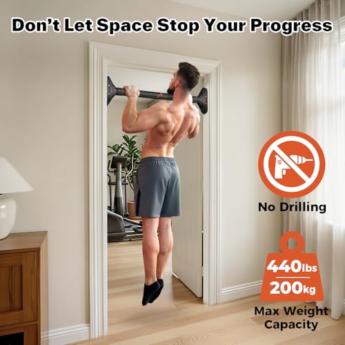 Sportneer Pull Up Bar: Strength Training Chin up Bar without Screws - Adjustable 75-94cm Width Locking Mechanism Pull-up Bar for Doorway - Max Load 200kg for Home Gym Upper Body Workout Non-slip