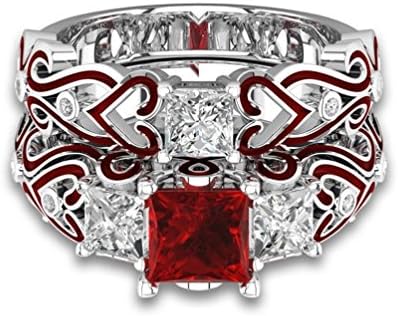 Womens Rings,Ulifeshop Clearance,2-in-1 Womens Red Diamond Rings Engagement Wedding Heart Rings Bride Ring for Ladies (9)