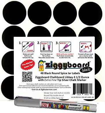 Ziggyboard Chalkboard for Small Spice Jar size Labels with Chalk Marker fit Libbey 4 1/2 Ounce (Silver, Extra Fine Tip 1/2mm Chalk Marker)