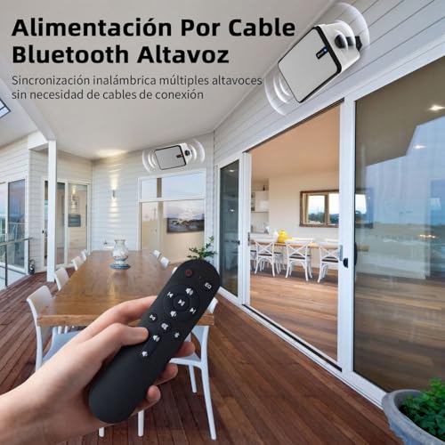 Plyee Audio 600W Bluetooth Speakers for Outdoor, Wireless Sync Between Speakers, Powerful Bass, Wall Mount for Terrace, Porch, Gazebo, Garage, Pack of 2, White (Mz-658)