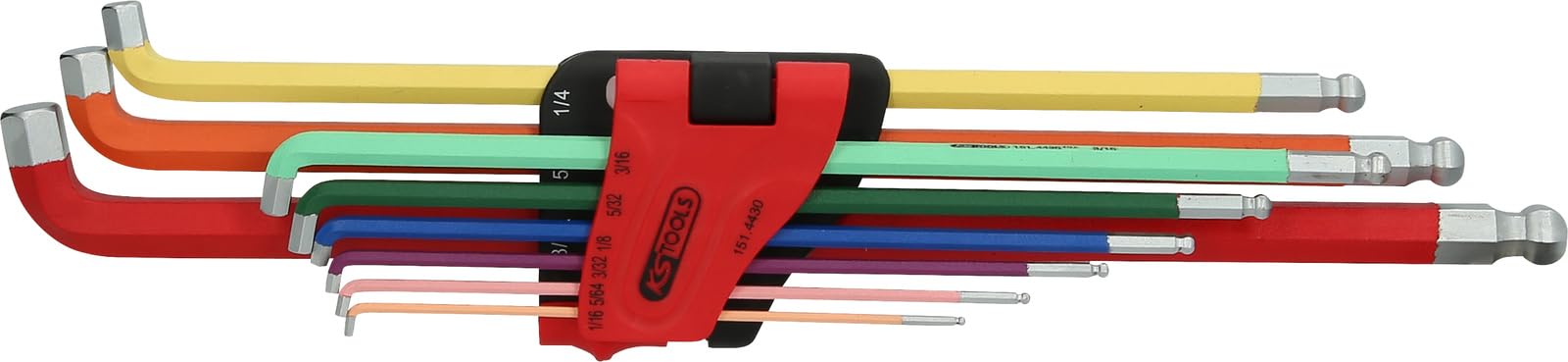 KS Tools 151.4430 Ball Ended Hexagon Key Wrench Set, 108° Angled, 9 pcs. Imperial