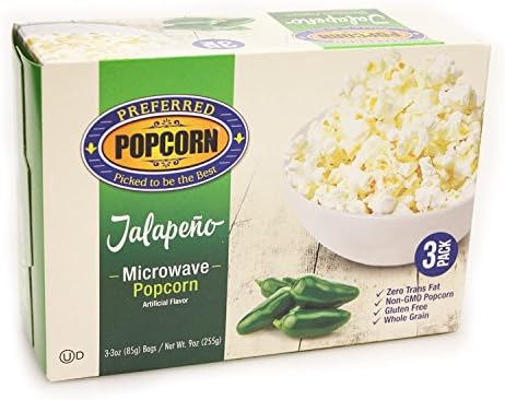 Microwave Jalapeno Popcorn - 3 Pack - 100% Farmer Owned - Preferred Popcorn - All Natural - Spicy Snack - USA Nebraska Made - Premium Popcorn - Gluten Free - Non GMO - Whole Grain - Fresh Popcorn