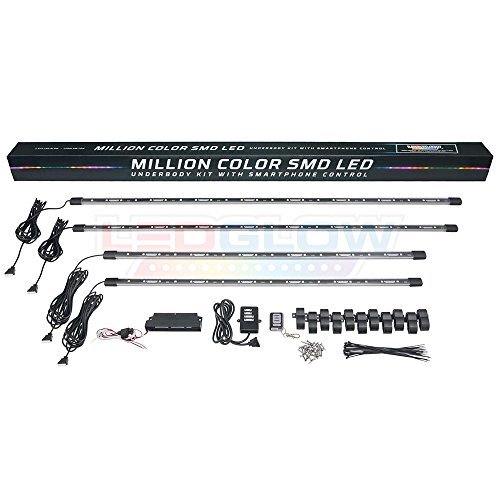 LEDGlow 4pc. Million Color SMD LED Car Underbody Underglow Lighting Kit - Bluetooth-Connected Smartphone App - 252 SMD LEDs - 16 Unique Fully Customizable Lighting Modes