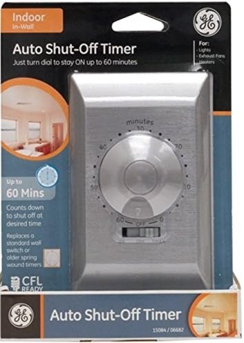 GE 60 Minute Auto Shut Off Indoor In-wall Timer Replaces A Standard Wall Switch or Old Spring Loaded 15 20 30 &amp; 60 Min Countdown Wall Timers - CFL Compatible 120V 15A Single Pole