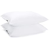 JA COMFORTS Duck Feather Down Bed Pillows for Sleeping(2 Packs)-Standard/Queen,High Filling Weight,600 Thread Count,Double-Layer Downproof Fabric Design,10% Duck Down,Cotton Cover,White