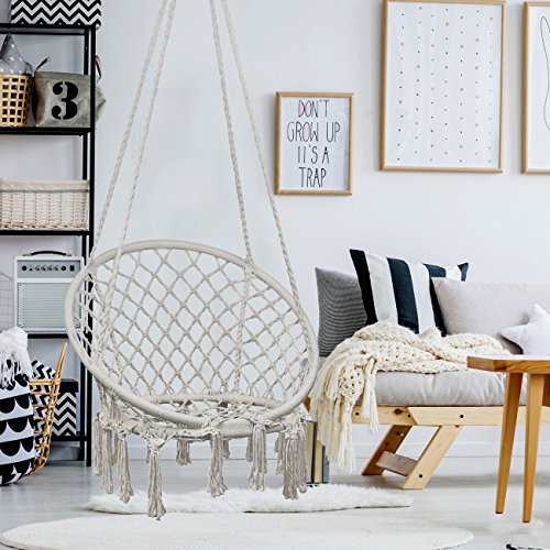 TOPWAY Hammock Chair Macrame Swing, 330 Pound Capacity, Hanging Chair with Cotton Rope for Indoor, Outdoor, Home, Patio, Deck, Yard, Garden