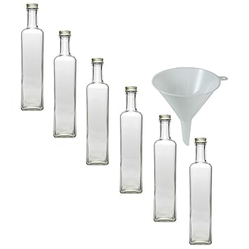 Viva Haushaltswaren - 6 x Glasflasche 500 ml mit Schraubverschluss, leere Flaschen zum Befüllen als Ölflasche, Schnapsflasche