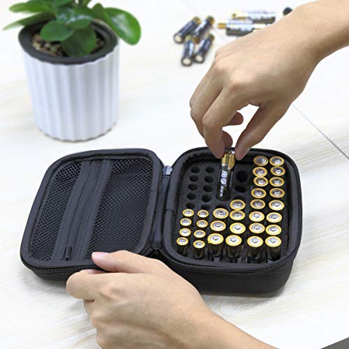 SURDAR 52 Batteries Organizer Storage Bag Hard Case Carrying Case Box Holder- Holds AA AAA Batteries (Not Included Batteries)