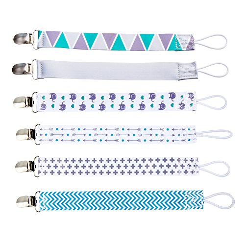 Pacifier Clips by VuminBox | 2-Sided Binky Clips for Baby Boys | Universal Strap/Holder/Leash for Soothies, Teethers, & Pacifiers (6 Pack Colorful)