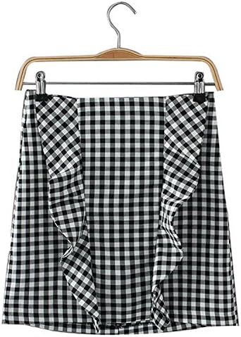 Janice Davis Women Elegant Ruffles Plaid Checkered Skirts Back Zipper Retro Mini Skirt As Picture S