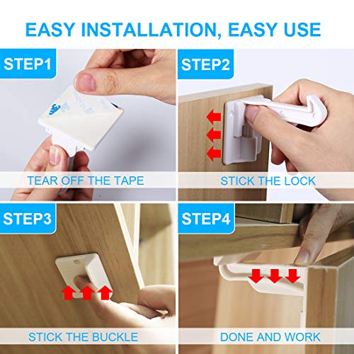 Child Safety Cabinet Locks latches, Babepai 10pcs Child Proof Cabinet Locks, 3M Adhesive, Invisible No Tools or Drilling Needed for Drawers,Cupboard,Closets