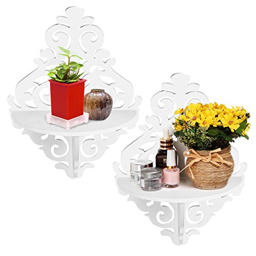 MyGift Set of 2 White Floating Shelves, WoodPlastic Composite Wall