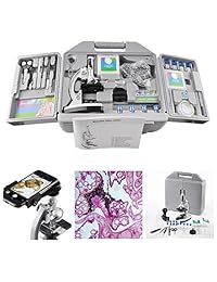 Solomark microscopio Kit para principiantes y niños   juego de accesorios y práctica funda de almacenamiento, microscopio con brazo de metal y base, aumentos de 300 x a 1200 x   con microscopio Smartphone Adaptador