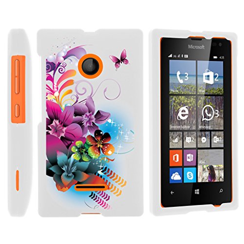 MINITURTLE Case Compatible w/ Miniturtle [Microsoft Lumia 435, Lumia 435 Slim Cover] [Snap Shell] Slim 2 Piece Coat Hard Cover Lightweight Snap On White Case Purple Flower Butterfly