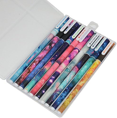 NectaRoy 10Pcs Galaxy Starry Sky Design Replacable Gel Multi-color Ink Pens, 0.38mm Extra Fine Point Pin Type Ballpoint Pen Stationery Office Supplies Back to School Gift Birthday Gift