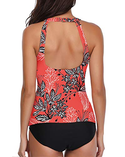 Holipick Women Red Tankini Swimsuits High Neck Swim Tank Tops Tummy Control Two Piece Bathing Suits Halter Swimwear L - Thumbnail 6